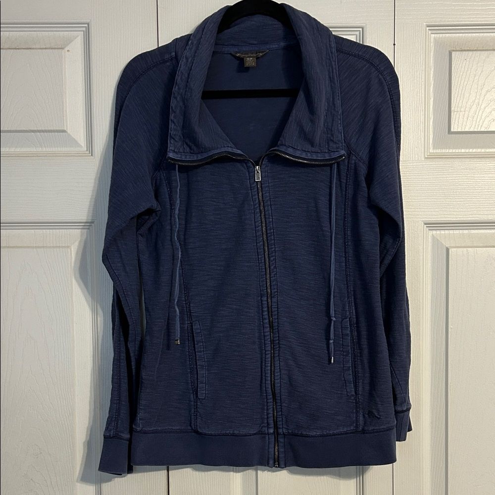 Tommy Bahama Navy Heather Blue Women's Zip-Up Jacket Sweatshirt Small Coastal